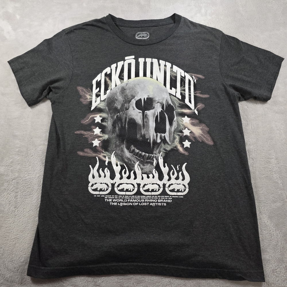 Ecko Unlimited Men’s Grey Graphic T-Shirt Size Large – Vintage